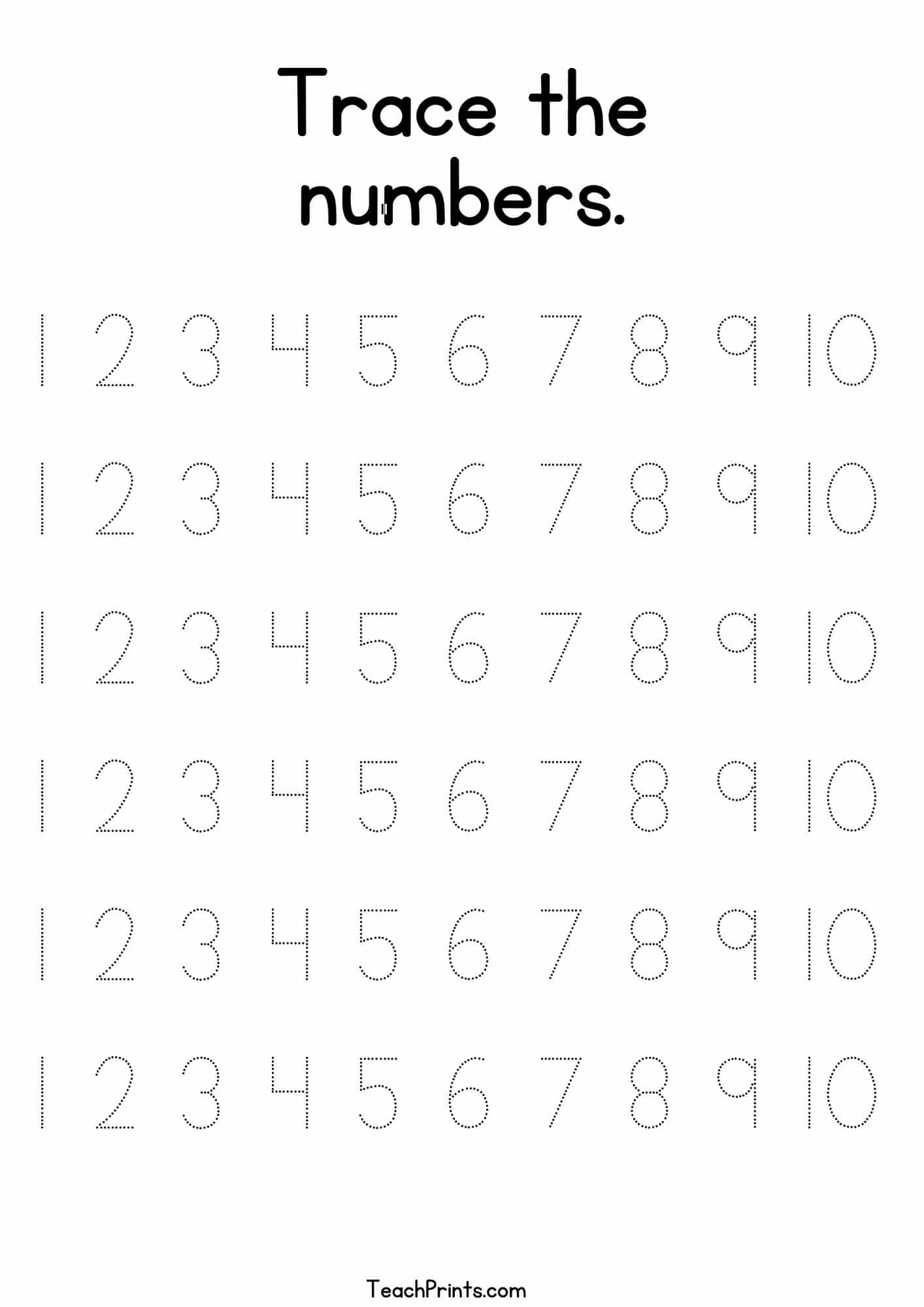 Tracing Numbers 1 10 Worksheets Free Printable Pdfs Teach Prints Tracing Numbers 1 10