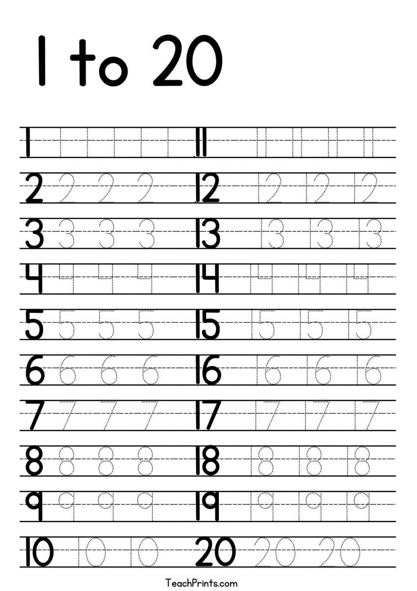 Tracing Numbers 1 20 Worksheets Free Printable Pdfs Teach Prints Counting Objects 1 20 Worksheet Homeschool Kindergarten PDF Pattern Etsy