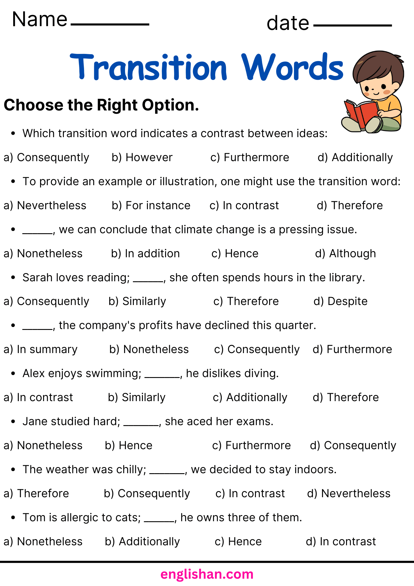 Transition Words Worksheets And Exercises With Answers Transition Words Worksheets And Exercises With Answers