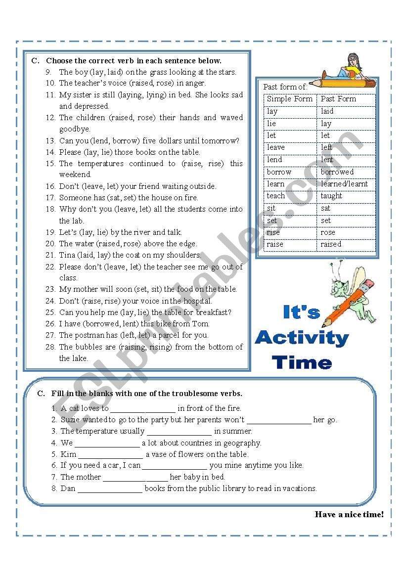 Troublesome Verbs ESL Worksheet By Missola Troublesome Verbs ESL Worksheet By Missola