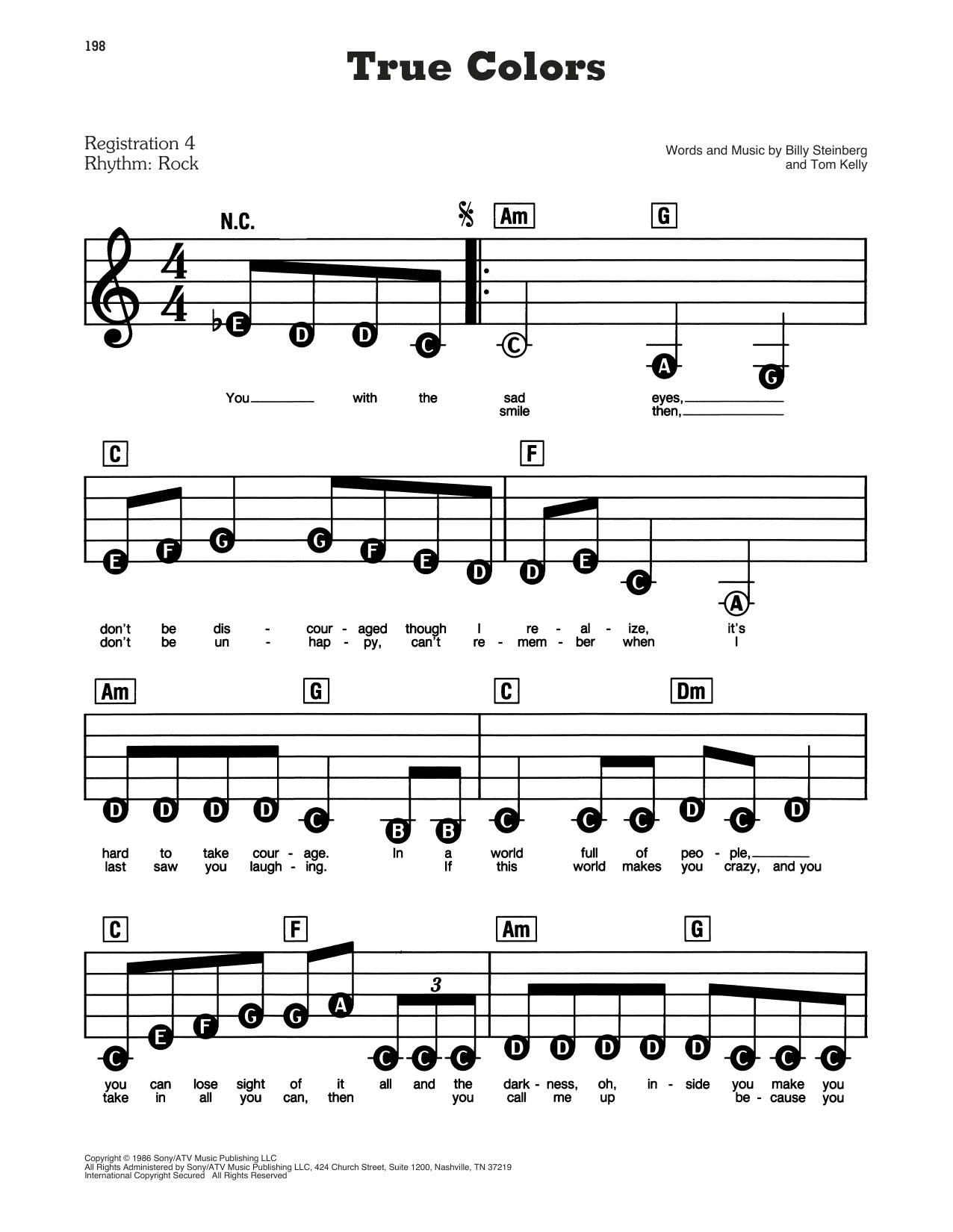 True Colors By Cyndi Lauper Sheet Music For E Z Play Today At Sheet Music Direct True Colors By Cyndi Lauper Sheet Music For E Z Play Today At Sheet Music Direct