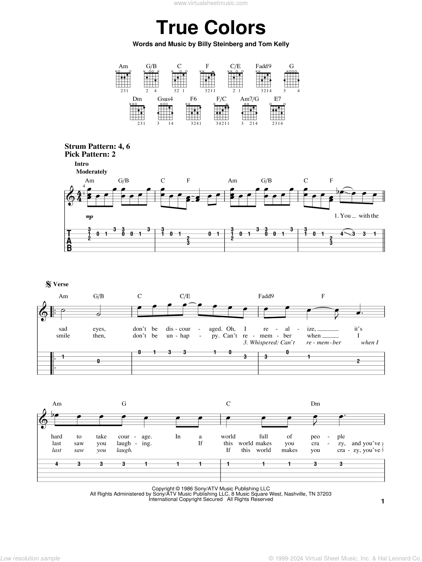 True Colors Sheet Music For Guitar Solo Easy Tablature PDF True Colors Sheet Music For Guitar Solo Easy Tablature PDF