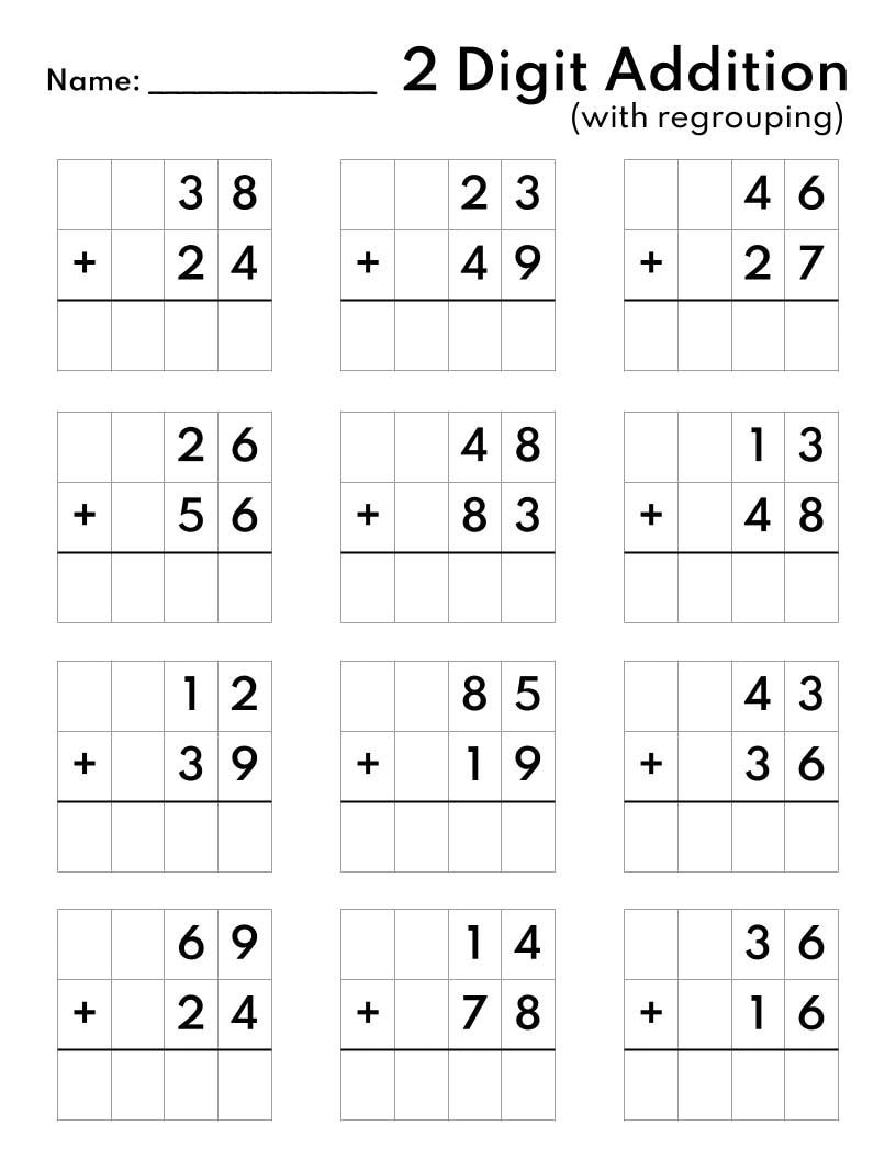 2 Digit Addition Worksheets