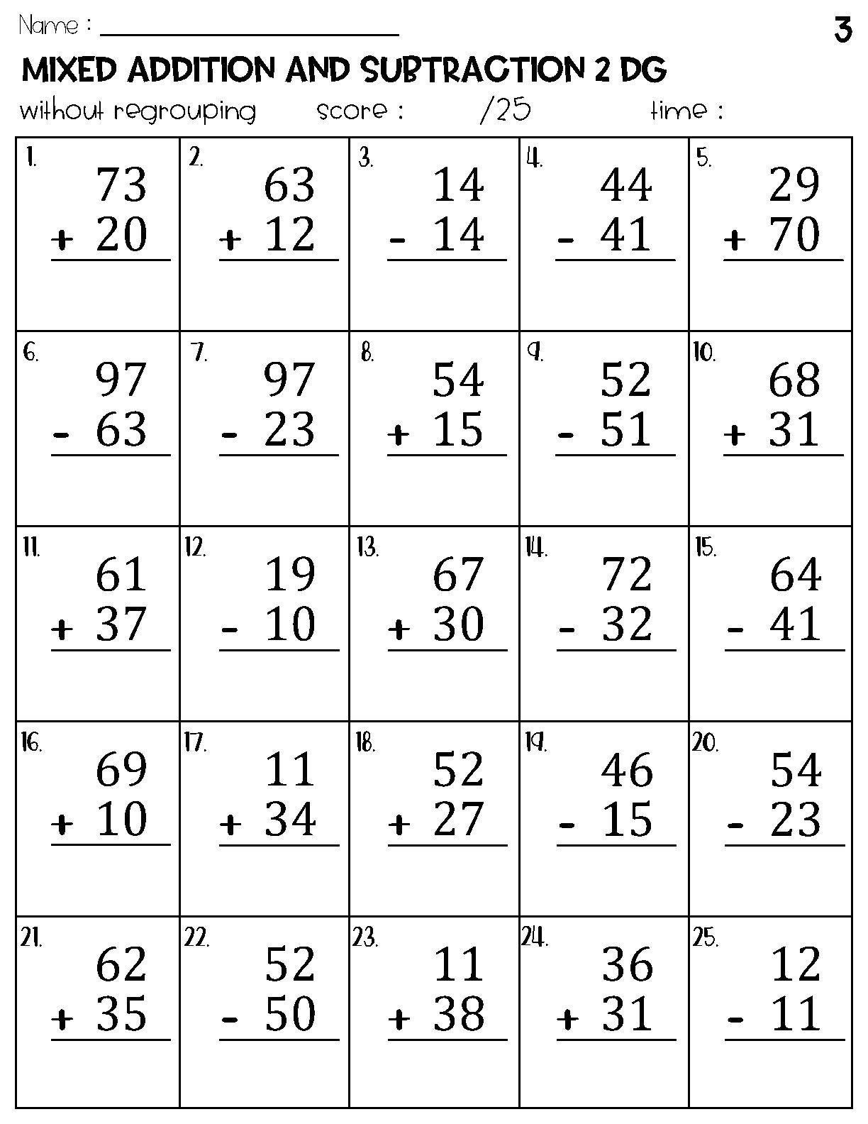 Two Digit Mixed Addition And Subtraction Without Regrouping Worksheets Etsy 2 Digit Addition And Subtraction Worksheets