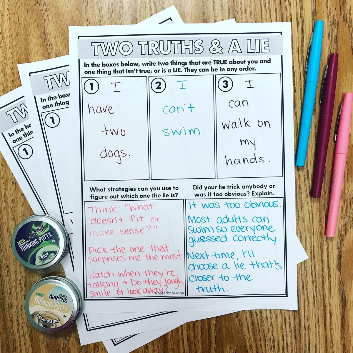 Two Truths And A Lie Game With FREE Printable Speechy Musings The Lying Game ESL Worksheet By Emy Lee