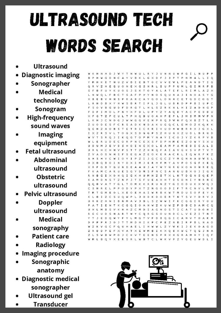 Ultrasound Tech Words Search Puzzles Worksheets Activity By Owl Puzzles