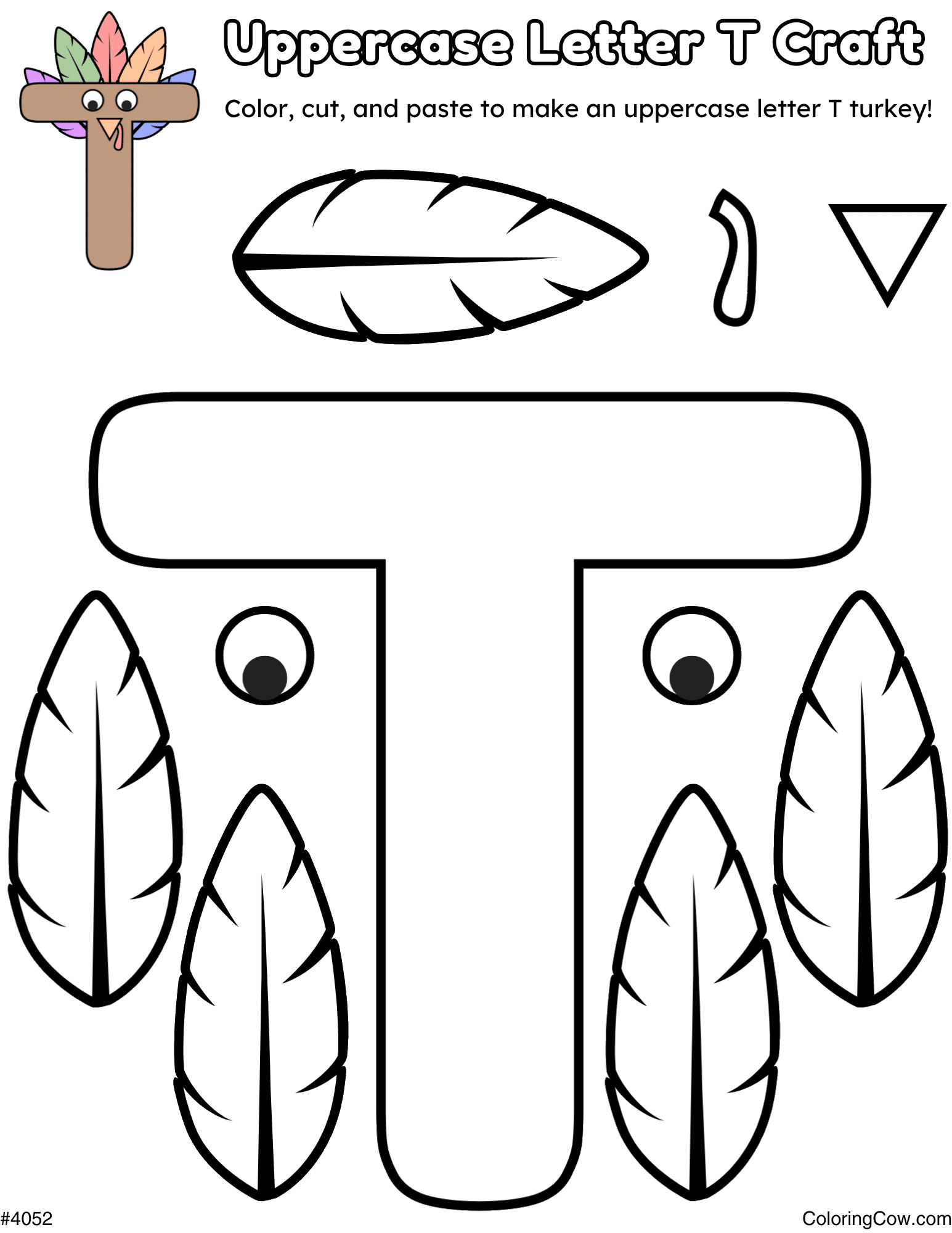 Uppercase Letter T Turkey Craft T Is For Turkey Free Printable Coloring Sheet MississippiMom