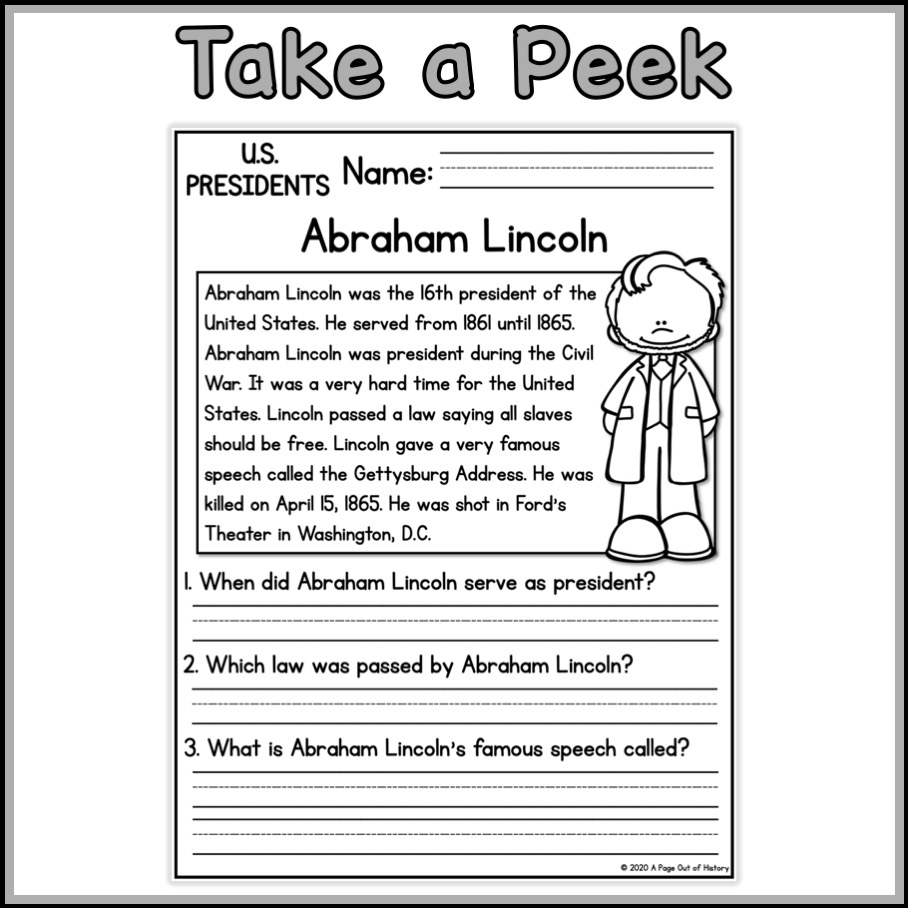 US Presidents Social Studies Reading Comprehension Passages Made By Teachers