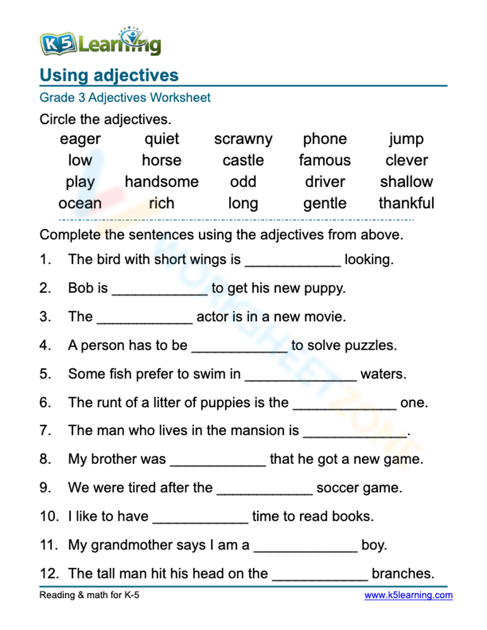 Using Adjectives 5 Worksheet Worksheets Library Printable 5th Grade Adjectives Worksheets