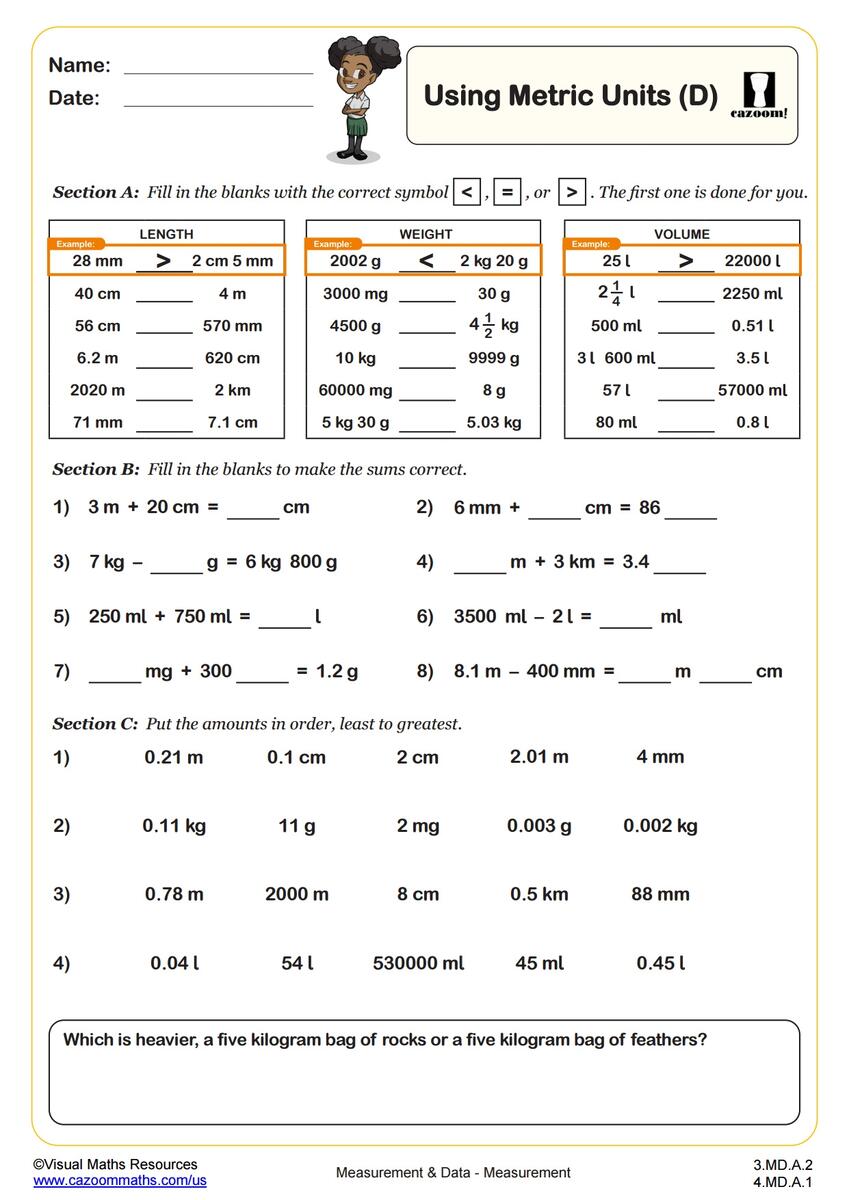 Using Metric Units D 3rd Grade PDF Measurement And Data Worksheets Cazoom Math Using Metric Units D 3rd Grade PDF Measurement And Data Worksheets Cazoom Math