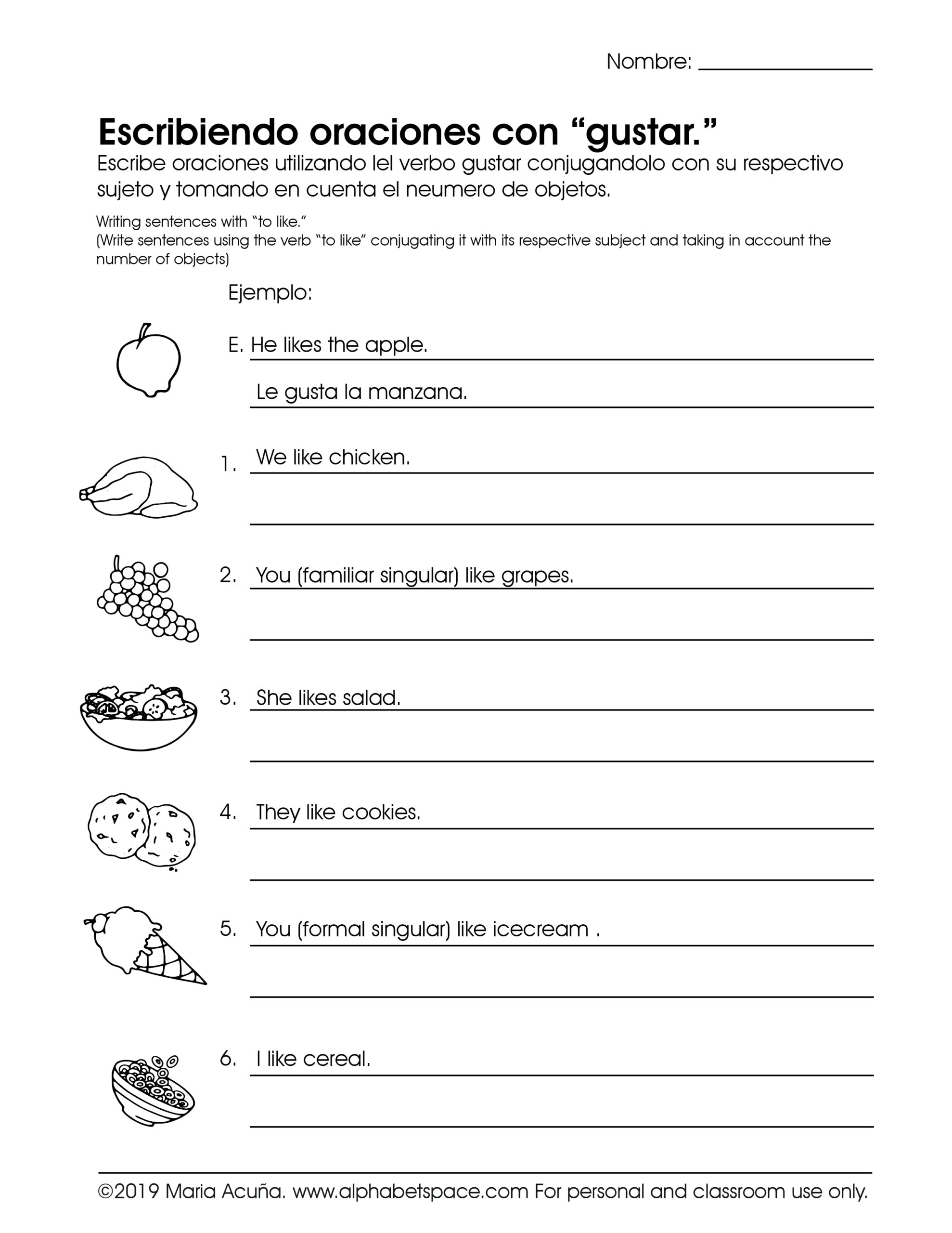 Verbo Gustar Worksheets 4 9 Spanish Learning Resources