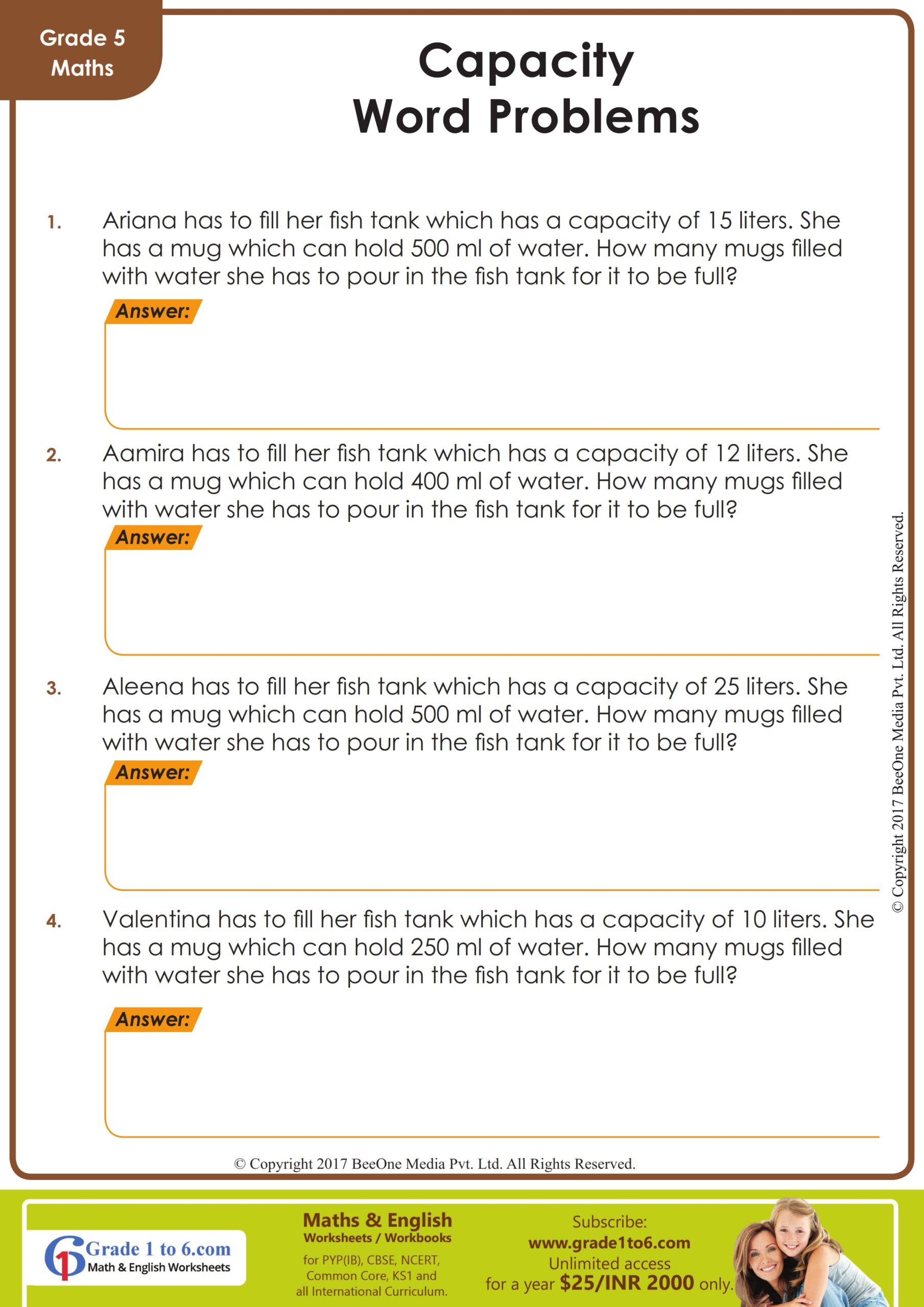 Volume And Capacity Word Problems Worksheet Volume And Capacity Word Problems Worksheet