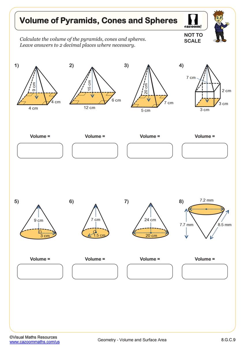 Volume Of Pyramids Cones And Spheres Worksheet Fun And Engaging 8th Grade PDF Worksheets Cazoom Math