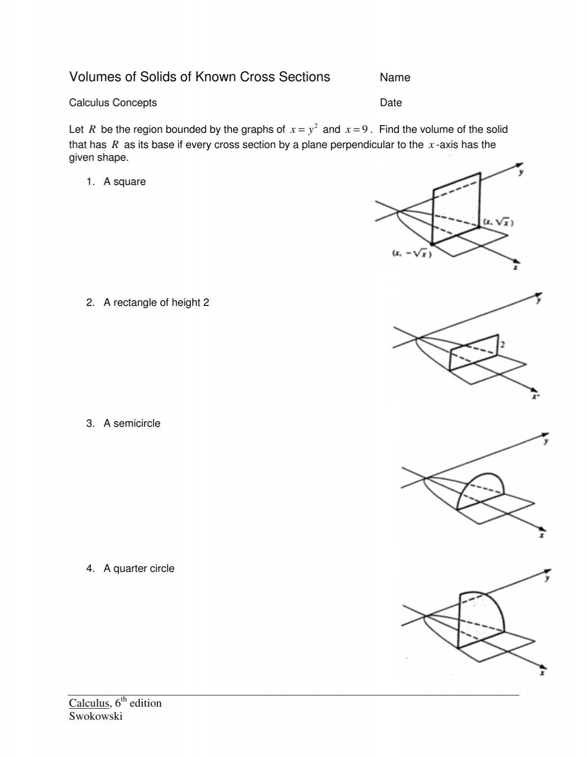 Volumes Of Solids Of Known Cross Sections