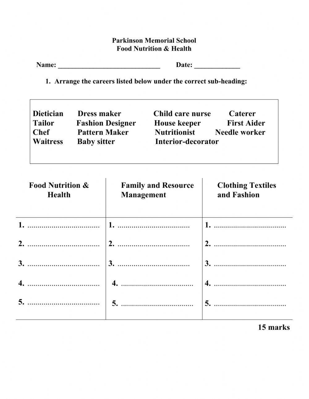 What Is Home Economics And Its Careers Worksheet Worksheets Library