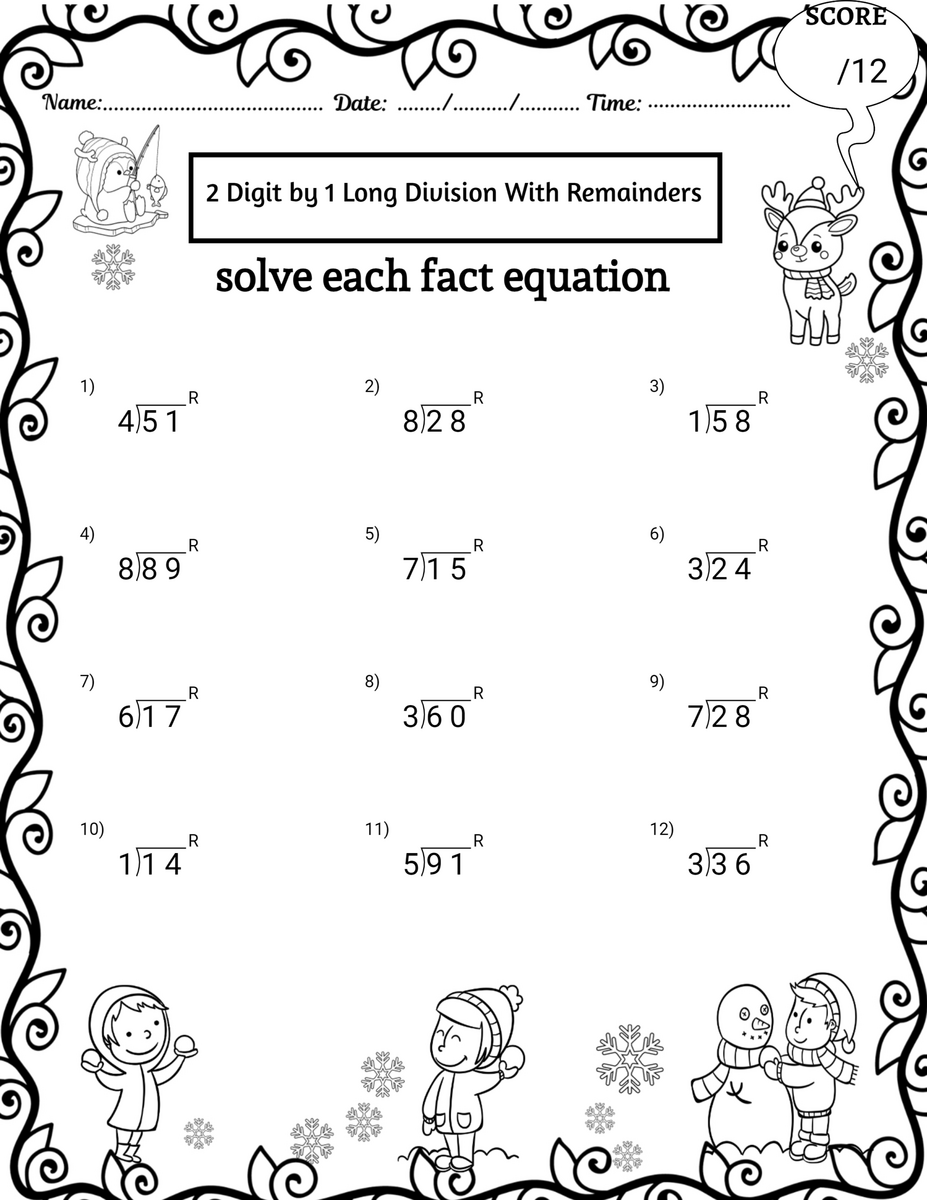 Winter 2 Digit By 1 Digit Long Division Worksheets No Remainders Made By Teachers Division Worksheets 3rd Grade