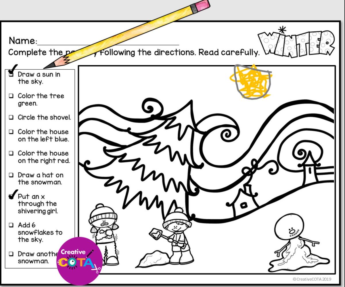 Winter Following Directions Activity Your Therapy Source