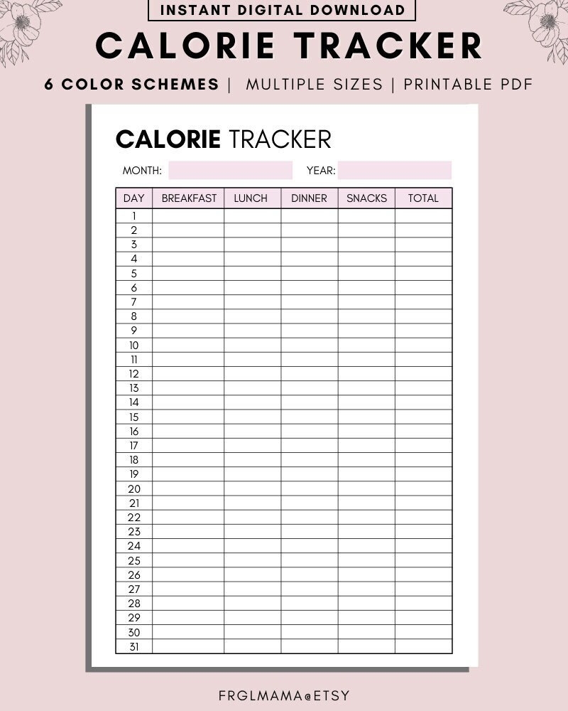 Free Printable Calorie Tracker World Of Printables