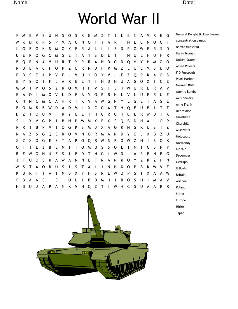 World War II Word Search WordMint World War II Word Search WordMint