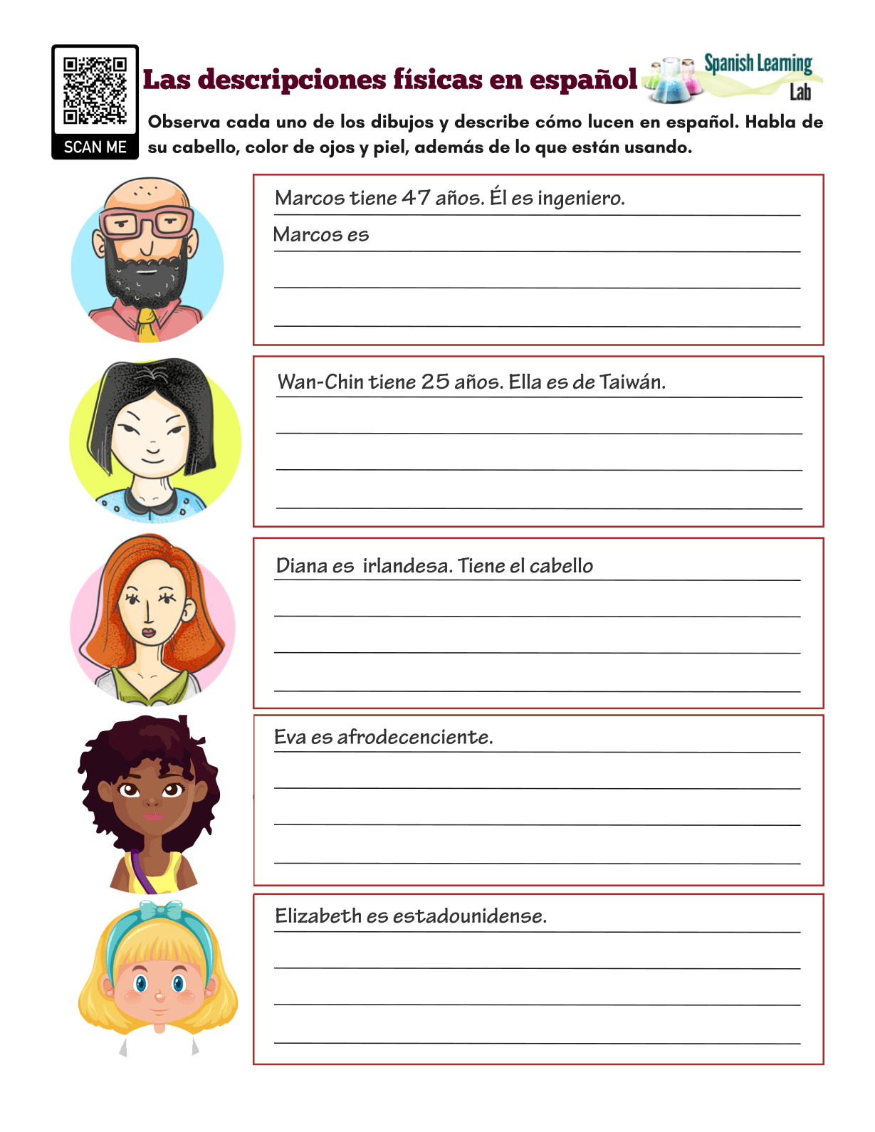 Writing Physical Descriptions In Spanish PDF Worksheet Spanish Learning Lab Writing Physical Descriptions In Spanish PDF Worksheet Spanish Learning Lab