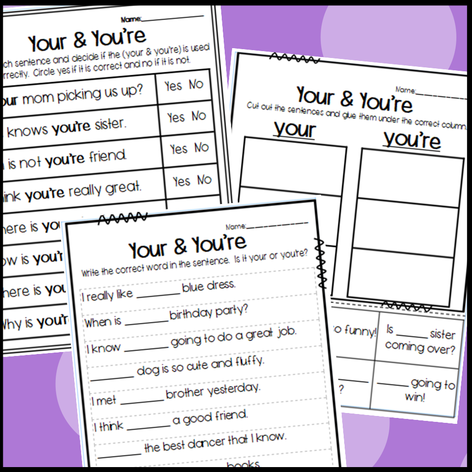 Your And You Re Homophone Worksheets Made By Teachers Free And Printable All About Me Worksheet Templates Canva